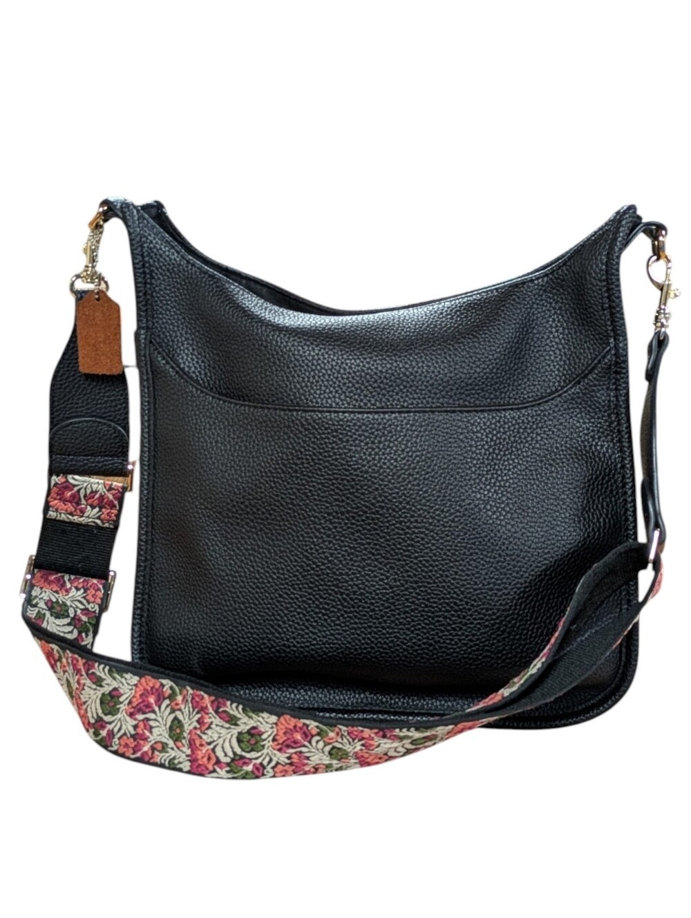 Luken + Co Black Vegan Crossbody Purse with Floral Tapestry Guitar Strap